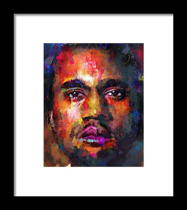 Kanye West Framed Print featuring the mixed media Kanye West by Mal Bray