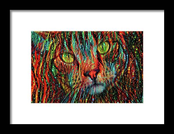 Colorful Cat Framed Print featuring the mixed media Katie the Colorful Cat by Peggy Collins