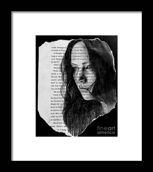 Game Framed Print featuring the painting Katniss Everdeen portrait book by Louis John