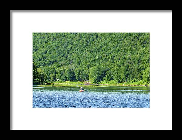 Water Framed Print featuring the photograph Kayak on the River by Amelia Pearn