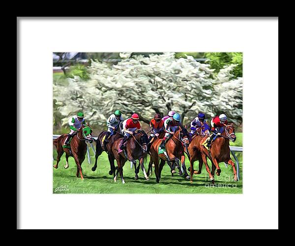 Keeneland Framed Print featuring the digital art Keeneland Down The Stretch by CAC Graphics