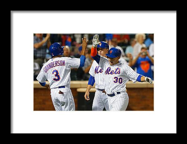 Residential District Framed Print featuring the photograph Kelly Johnson, Michael Conforto, and Curtis Granderson by Jim McIsaac