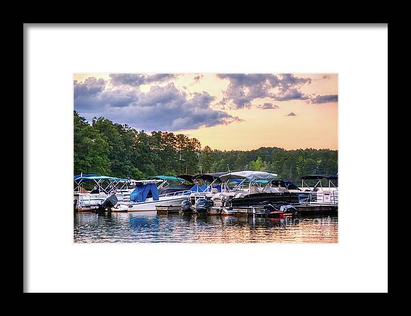 Sunset Framed Print featuring the photograph Keowee Key Sunset Marina by Amy Dundon