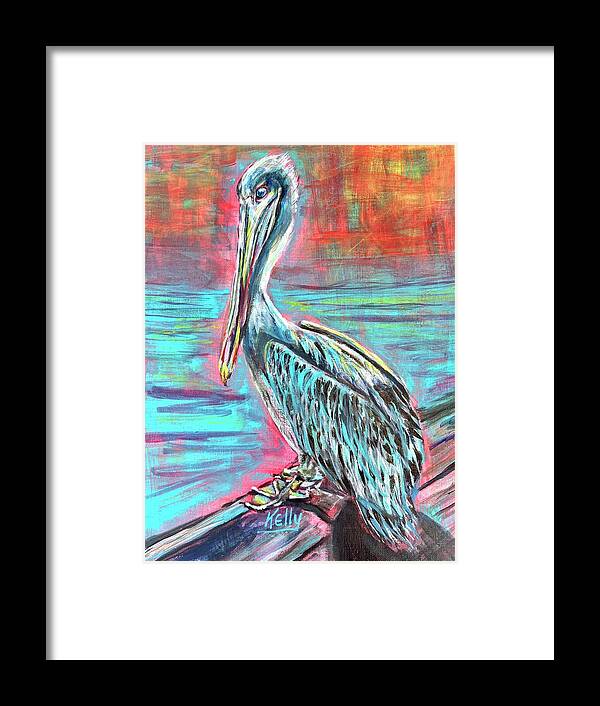 Key Largo Framed Print featuring the painting Key Largo Pelican by Kelly Smith