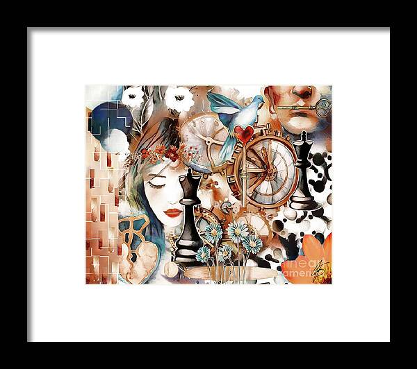 Jenpageart Framed Print featuring the mixed media Key to my Heart by Jennifer Page