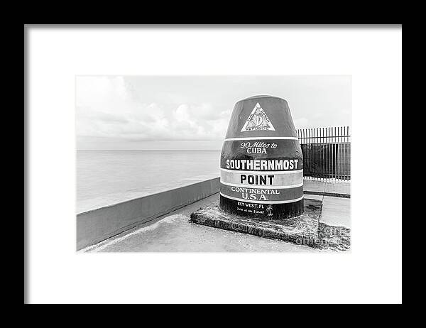2021 Framed Print featuring the photograph Key West Southernmost Point Buoy Black and White Photo by Paul Velgos