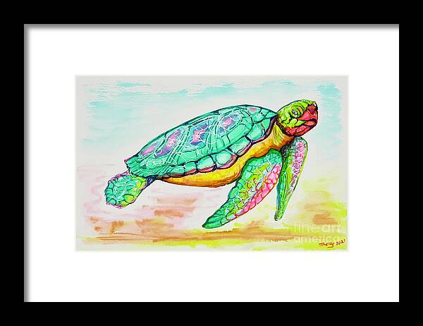 Key West Framed Print featuring the painting Key West Turtle 2 2021 by Shelly Tschupp