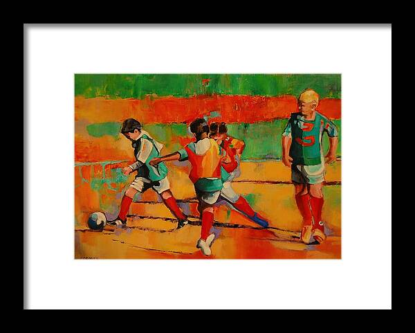 Soccer Framed Print featuring the painting Kick It 2.0 by Jean Cormier