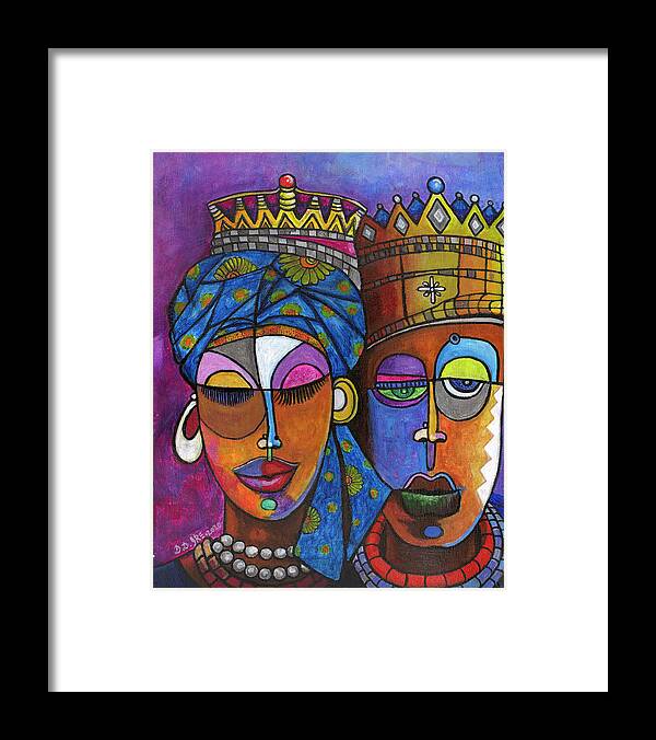 Black Art Framed Print featuring the painting King and Queen by Darlington Ike