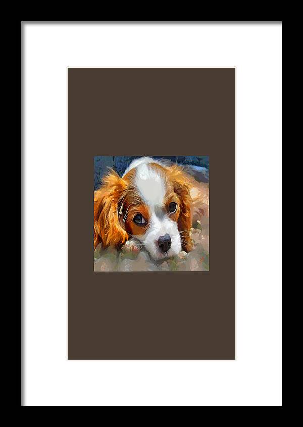 King Charles Framed Print featuring the painting King Charles Spaniel Puppy by Larry Canter