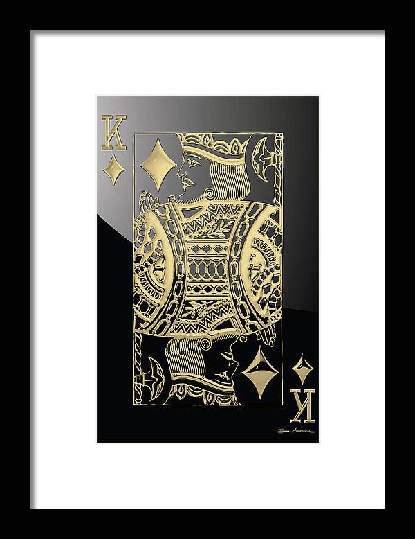 'gamble' Collection By Serge Averbukh Framed Print featuring the digital art King of Diamonds in Gold on Black by Serge Averbukh