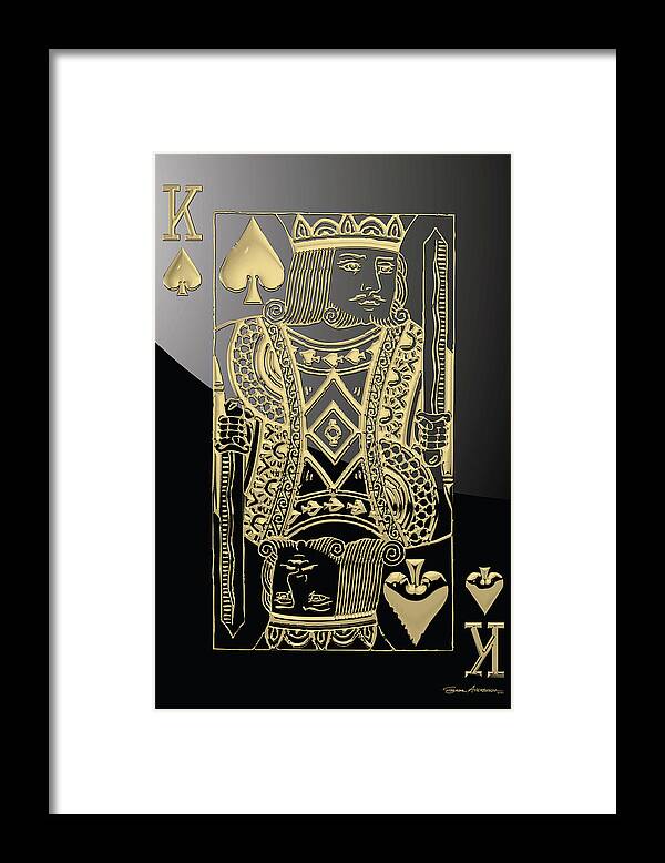 'gamble' Collection By Serge Averbukh Framed Print featuring the digital art King of Spades in Gold on Black  by Serge Averbukh