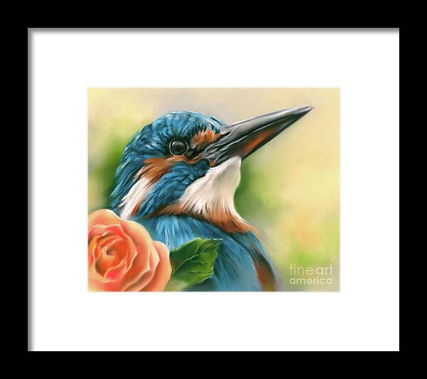 Bird Framed Print featuring the painting Kingfisher and Orange Rose by MM Anderson