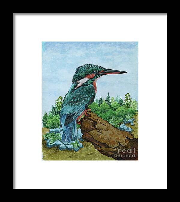  Framed Print featuring the painting Kingfisher by Jyotika Shroff