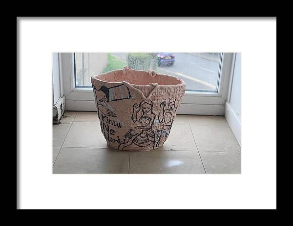 Jesus Framed Print featuring the ceramic art Kintu and Nambi Legend on Kikapu Basket View One by Gloria Ssali