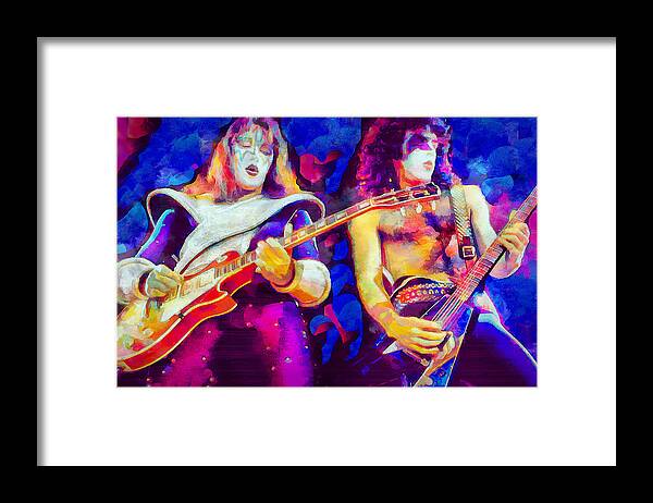 Kiss Rock Band Framed Print featuring the mixed media Kiss Rock Band Ace Frehley Paul Stanley Art I Stole Your Love by The Rocker Chic