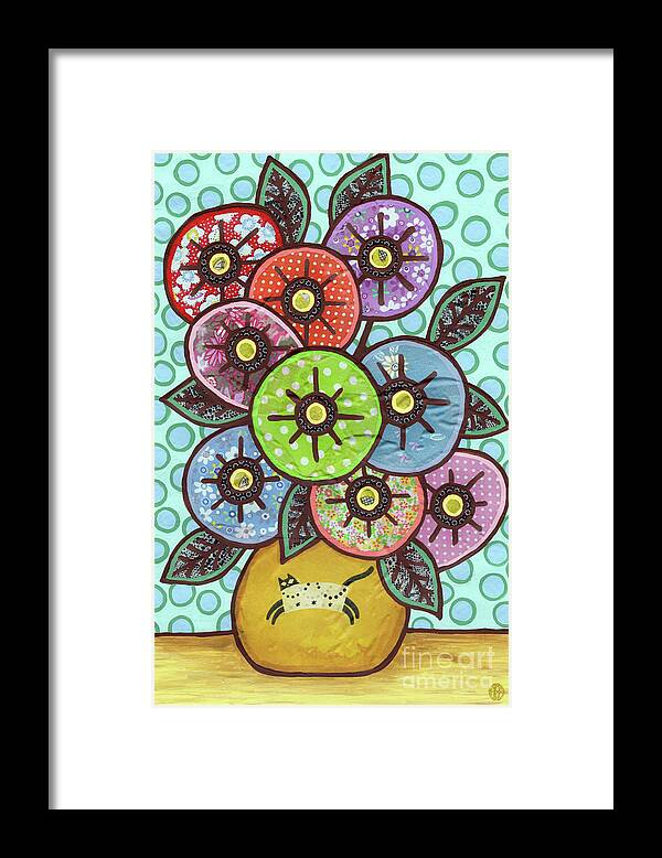 Flowers In A Vase Framed Print featuring the painting Kitty Cat Bouquet by Amy E Fraser