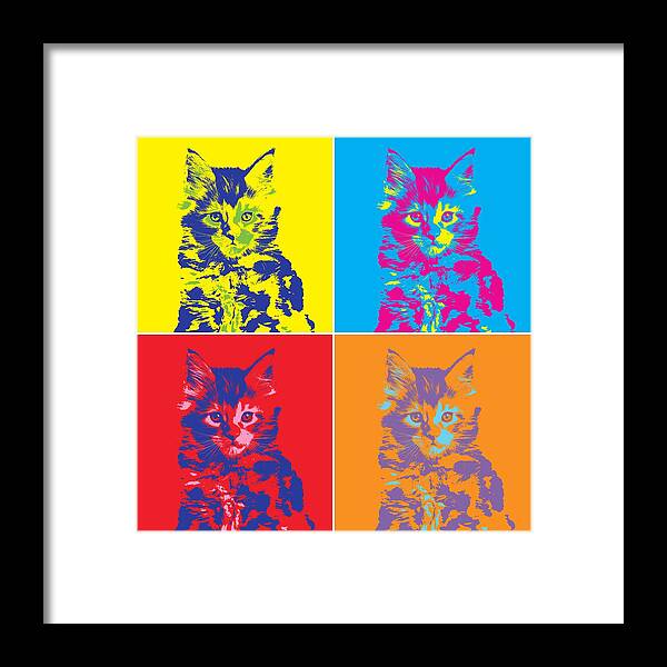 Kitty Cat Pop Art Panels Framed Print featuring the mixed media Kitty Cat Pop Art Panels by Dan Sproul