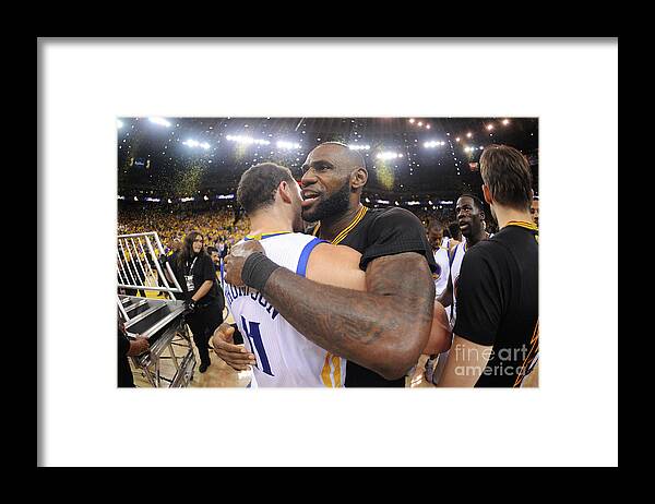 Lebron James Framed Print featuring the photograph Klay Thompson and Lebron James by Noah Graham