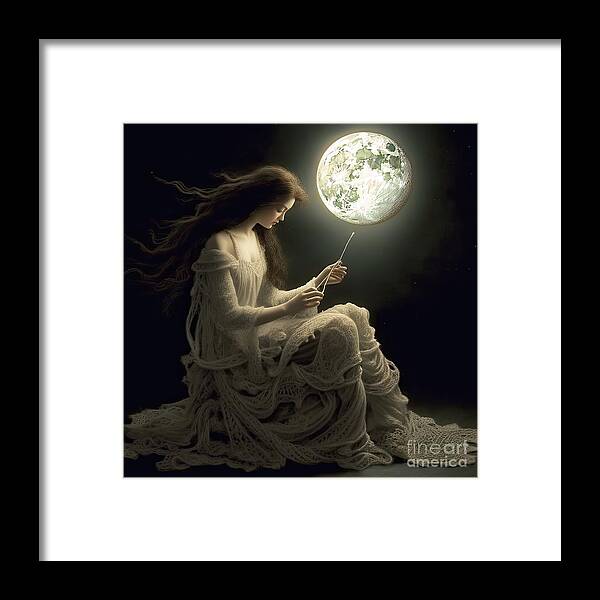 Moon Art Framed Print featuring the painting Knitting for the Moon by Mindy Sommers