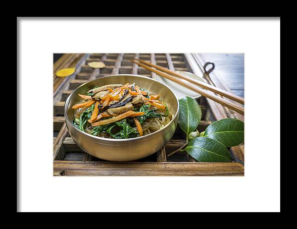 Japchae Framed Print featuring the photograph Korean stir-fried glass noodles (japchae) by Jong heung lee
