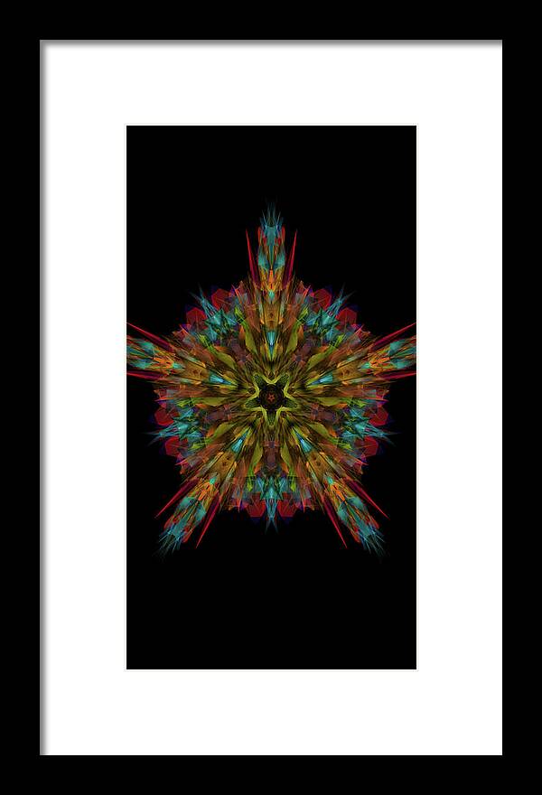 Kosmic Star Mandala Framed Print featuring the digital art Kosmic Star Mandala by Michael Canteen