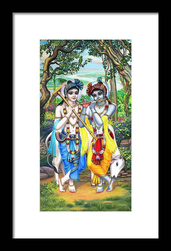 Krishna Framed Print featuring the painting Krishna and Balaram by Vrindavan Das