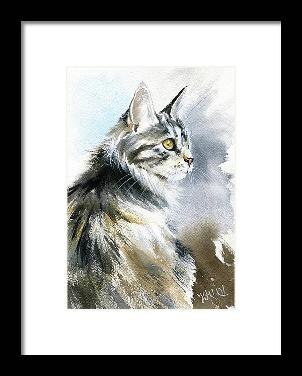 Cats Framed Print featuring the painting Kurilian Bobtail Cat Painting by Dora Hathazi Mendes