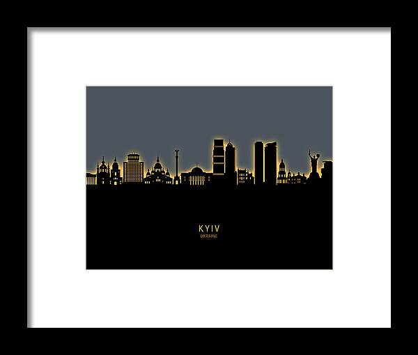 Kyiv Framed Print featuring the digital art Kyiv Ukraine Skyline Custom by Michael Tompsett