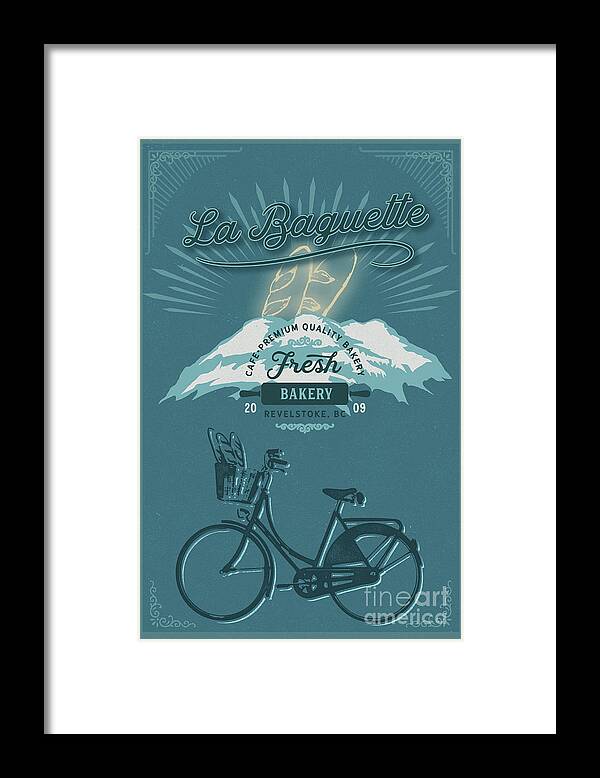 Bicycle Art Framed Print featuring the painting La Baguette Vintage Cafe Poster by Sassan Filsoof