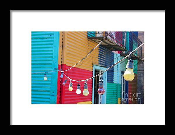 Buenos Aires Framed Print featuring the photograph La Boca Lightbulbs by Wilko van de Kamp Fine Photo Art