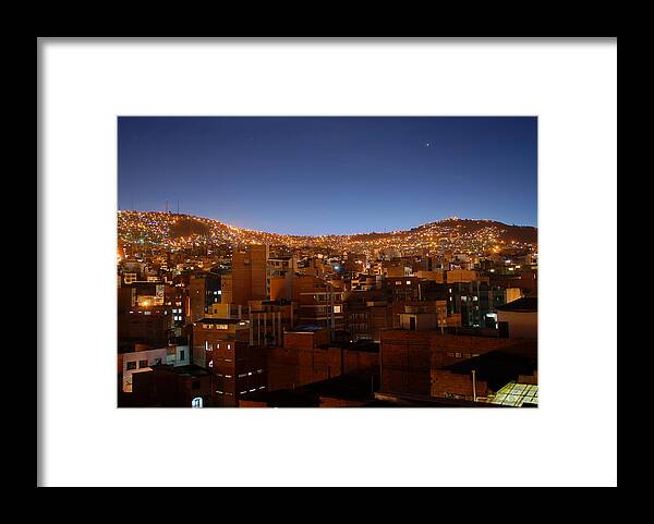 Bolivia Framed Print featuring the photograph La Paz cityscape, Bolivia by David Min