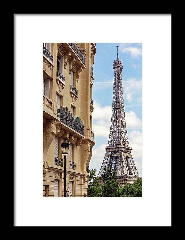 Eiffel Tower Photography Framed Print featuring the photograph La Tour Eiffel from Avenue de Camoens by Melanie Alexandra Price