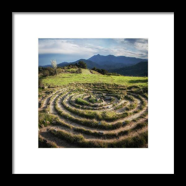 Labrynth Framed Print featuring the photograph Labrynth and Mt. Tamalpais by Donald Kinney