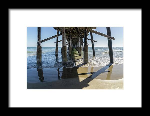 Seafoam Framed Print featuring the photograph Lacy Seafoam - Waves Under the Newport Beach Pier in Orange County California by Georgia Mizuleva