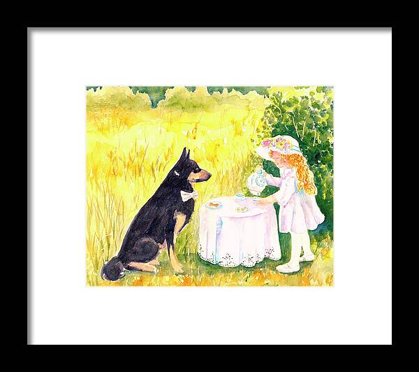 Tea Party Framed Print featuring the painting Lady Isabella invites Mr. Darcy to Tea by Carlin Blahnik CarlinArtWatercolor