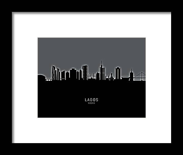 Lagos Framed Print featuring the digital art Lagos Nigeria Skyline #34 by Michael Tompsett