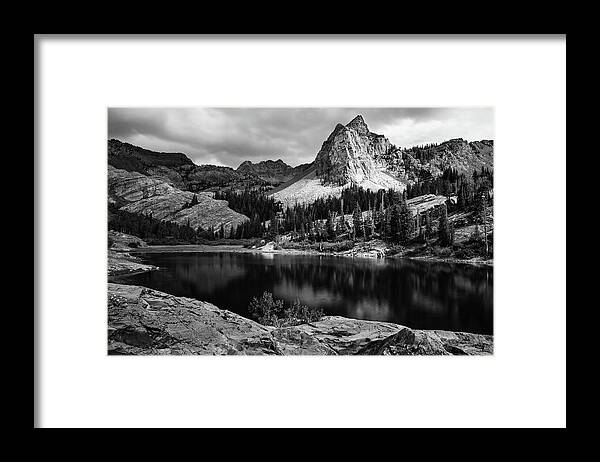 Utah Framed Print featuring the photograph Lake Blanche and the Sundial Black and White - Big Cottonwood Canyon, Utah by Brett Pelletier