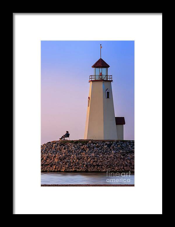 Lake Hefner Framed Print featuring the photograph Lake Hefner Lighthouse at Day's End by Richard Smith