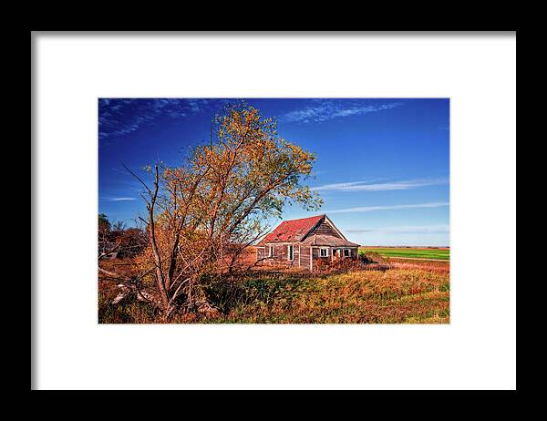 Lake Ibsen Framed Print featuring the photograph Lake Ibsen Schoolhouse number 1 - Benson County ND by Peter Herman