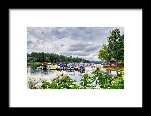 Lake Framed Print featuring the photograph Lake Keowee Flowers and Boats by Amy Dundon