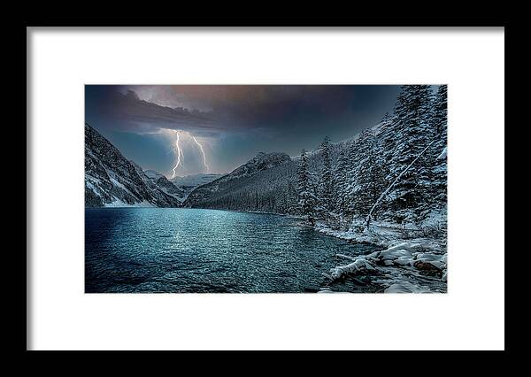 Horizontal Framed Print featuring the photograph Lake Louise Storm by G Lamar Yancy