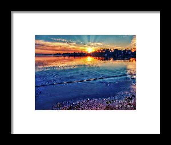 Lake Framed Print featuring the photograph Lake Norman Winter Sunset by Amy Dundon