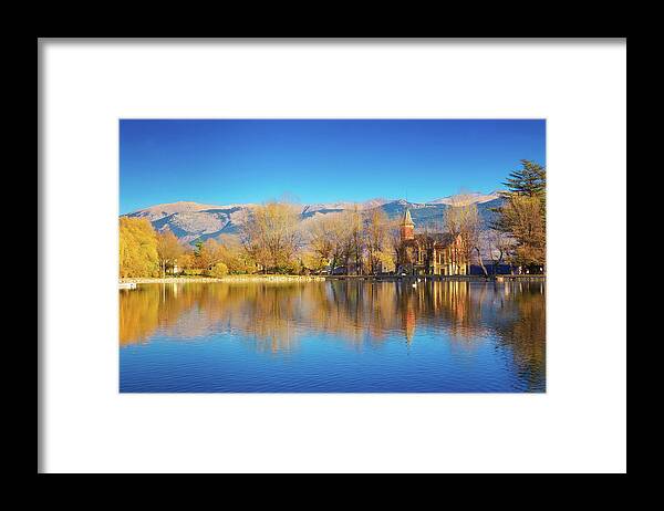 Puigcerdà Lake Framed Print featuring the photograph A blue mirror in the lake - C1511-3726-GRACOL by Jordi Carrio Jamila