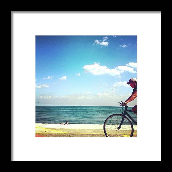 Outdoors Framed Print featuring the photograph Lake Shore Bike, Blue Sky Water Horizon, Chicago by Patrick Malon