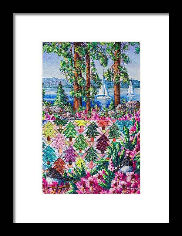 Lake Tahoe Framed Print featuring the painting Lake Tahoe Pines by Diane Phalen