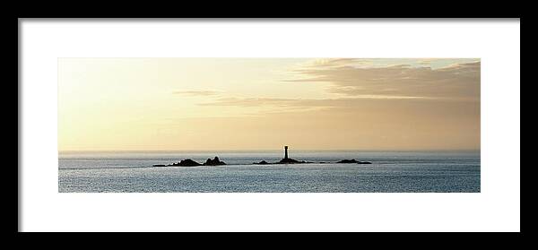 Cornwall Framed Print featuring the photograph Lands End Longships Lighthouse Cornwall Coast England Panorama by Sonny Ryse