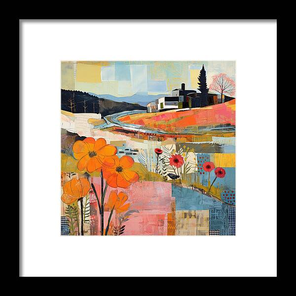 Landscape Framed Print featuring the digital art Landscape with Flowers by My Head Cinema