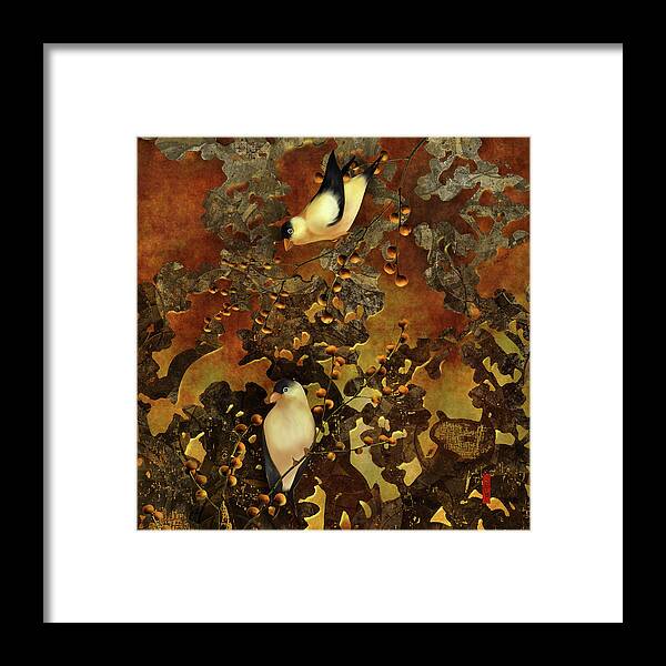 Chinoiserie Framed Print featuring the digital art Lantern Chinoiserie Goldfinches and Berries by Sand And Chi