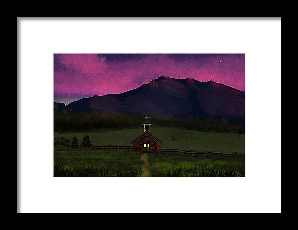 Laramie Peak Framed Print featuring the digital art Laramie Peak and Esterbrook Church by Chance Kafka
